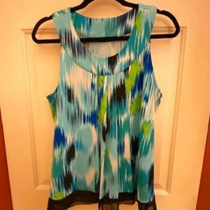 Zac & Rachel Sleeveless Green, Blue, Black, and White Blouse